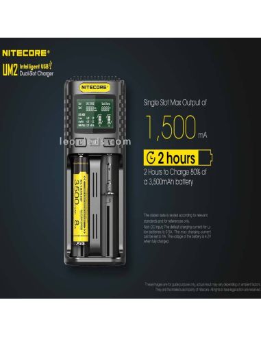 Chargeur universel avec écran LCD UM2 avec 2 baies Nitecore UM2 | leonleds