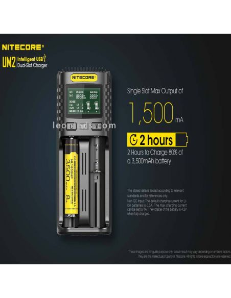 Carregador universal com visor LCD UM2 com 2 compartimentos Nitecore UM2 | leonleds