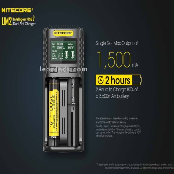 Carregador universal com visor LCD UM2 com 2 compartimentos Nitecore UM2 | leonleds