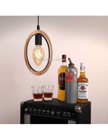 Lámpara colgante LED vintage de madera Basildon 1XE27 | Lámpara de techo negra de Eglo Iluminación | LeonLeds Iluminación