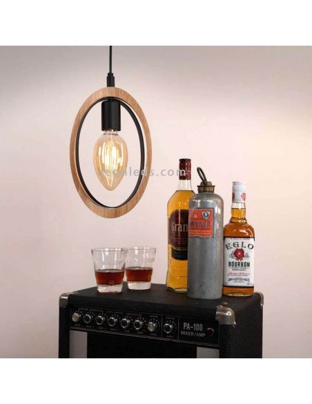 Lámpara colgante LED vintage de madera Basildon 1XE27 | Lámpara de techo negra de Eglo Iluminación | LeonLeds Iluminación