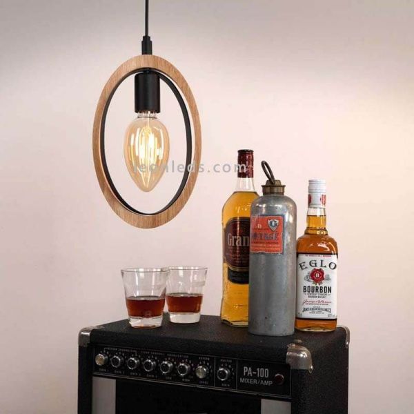 Lámpara colgante LED vintage de madera Basildon 1XE27 | Lámpara de techo negra de Eglo Iluminación | LeonLeds Iluminación