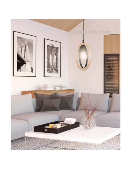 Lámpara colgante LED vintage de madera Basildon 1XE27 | Lámpara de techo retro de Eglo Iluminación | LeonLeds Iluminación