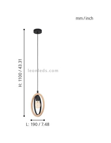 Lámpara colgante LED vintage de madera Basildon 1XE27 | Lámpara medidas de Eglo Iluminación | LeonLeds Iluminación