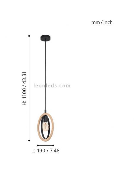 Suspension vintage LED en bois Basildon 1XE27 | Lampe de mesure de Eglo Iluminación | Éclairage LeonLeds