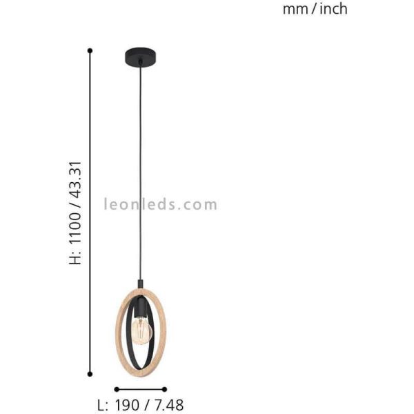 Lámpara colgante LED vintage de madera Basildon 1XE27 | Lámpara medidas de Eglo Iluminación | LeonLeds Iluminación