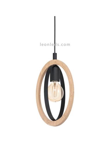 Lámpara colgante LED vintage de madera Basildon 1XE27 | Lámpara de techo acero de Eglo Iluminación | LeonLeds Iluminación