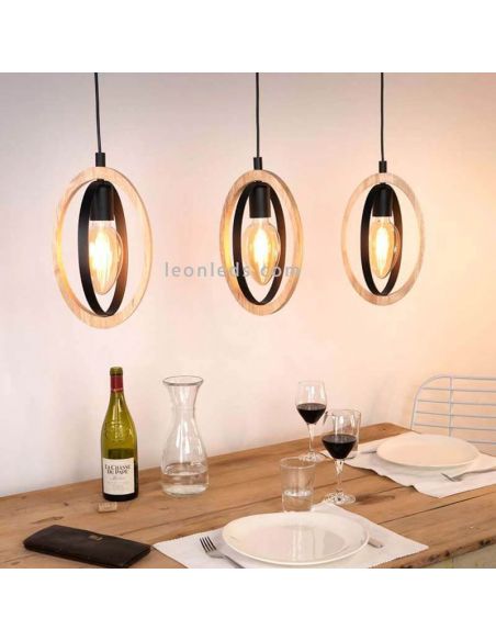 Lámpara de techo LED vintage de madera Basildon 3XE27 | Lámpara de techo retro de Eglo Iluminación | LeonLeds Iluminación