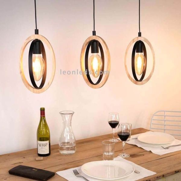 Lámpara de techo LED vintage de madera Basildon 3XE27 | Lámpara de techo retro de Eglo Iluminación | LeonLeds Iluminación