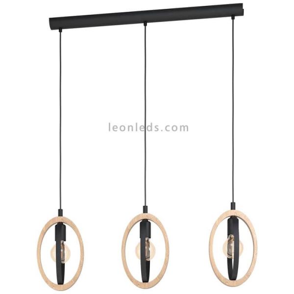 Lámpara de techo LED vintage de madera Basildon 3XE27 | Lámpara vintage de techo de Eglo Iluminación | LeonLeds Iluminación