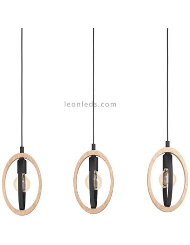 Lámpara de techo LED vintage de madera Basildon 3XE27 | Lámpara de techo acero de Eglo Iluminación | LeonLeds Iluminación