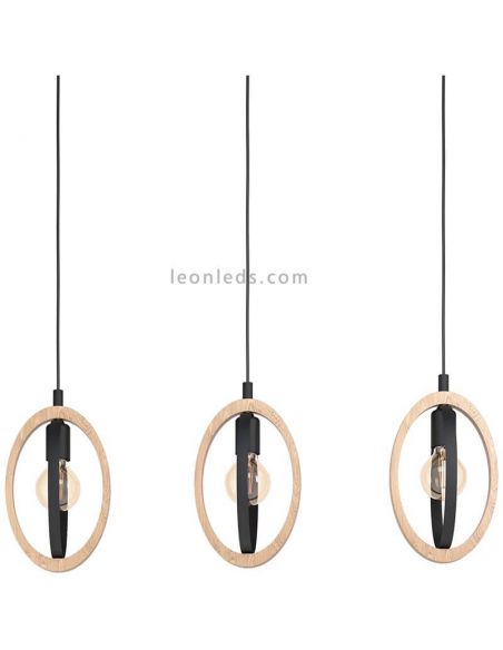 Plafonnier LED vintage en bois Basildon 3XE27 | Plafonnier en acier de Eglo Iluminación | Éclairage LeonLeds