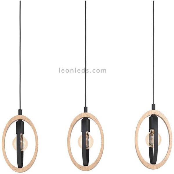 Lámpara de techo LED vintage de madera Basildon 3XE27 | Lámpara de techo acero de Eglo Iluminación | LeonLeds Iluminación
