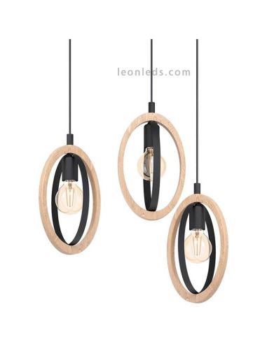 Lámpara de techo LED vintage de madera Basildon 3XE27 | Lámpara medidas de Eglo Iluminación | LeonLeds Iluminación