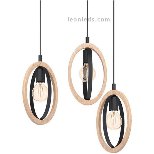 Plafonnier LED vintage en bois Basildon 3XE27 | Lampe de mesure de Eglo Iluminación | Éclairage LeonLeds