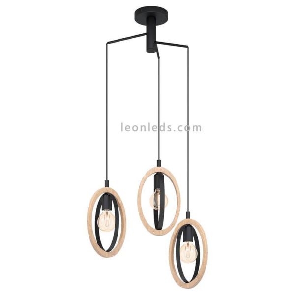 Plafonnier LED vintage en bois Basildon 3XE27 | Plafonnier Vintage de Eglo Iluminación | Éclairage LeonLeds