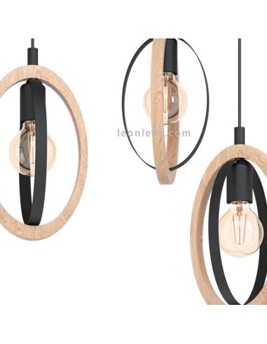 Lámpara de techo LED vintage de madera Basildon 3XE27 | Lámpara de techo acero de Eglo Iluminación | LeonLeds Iluminación