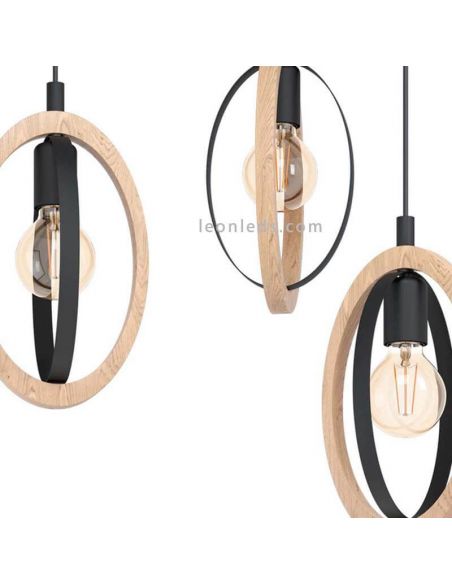 Lámpara de techo LED vintage de madera Basildon 3XE27 | Lámpara de techo acero de Eglo Iluminación | LeonLeds Iluminación