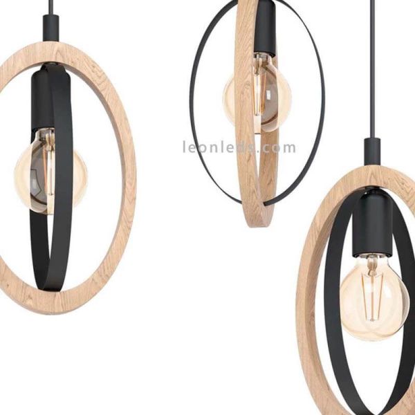 Lámpara de techo LED vintage de madera Basildon 3XE27 | Lámpara de techo acero de Eglo Iluminación | LeonLeds Iluminación