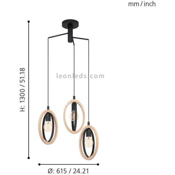 Lámpara de techo LED vintage de madera Basildon 3XE27 | Lámpara medidas de Eglo Iluminación | LeonLeds Iluminación