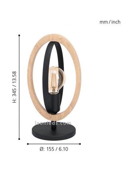 Lámpara sobremesa LED vintage de madera Basildon 1XE27 | Lámpara de techo acero de Eglo Iluminación | LeonLeds Iluminación