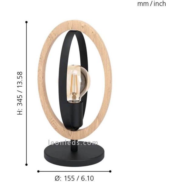 Lampe de table LED vintage en bois Basildon 1XE27 | Plafonnier en acier de Eglo Iluminación | Éclairage LeonLeds