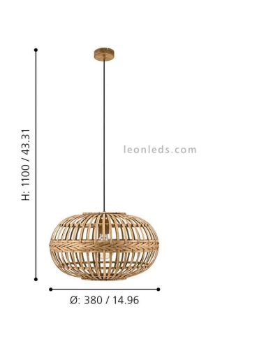 Dimensiones lámpara de techo Amsfield de madera|Eglo Lighting | LeonLeds Iluminación