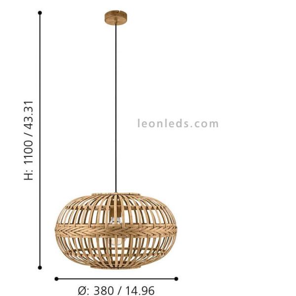 Dimensiones lámpara de techo Amsfield de madera|Eglo Lighting | LeonLeds Iluminación
