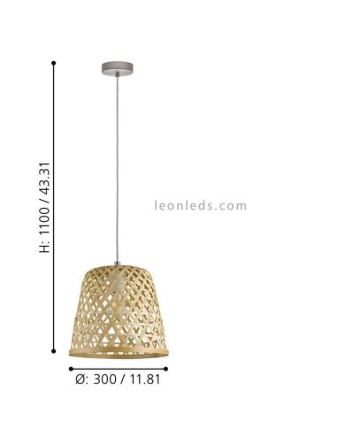 Dimensiones lámpara Kirkcolm de madera|Eglo Lighting | LeonLeds Iluminación