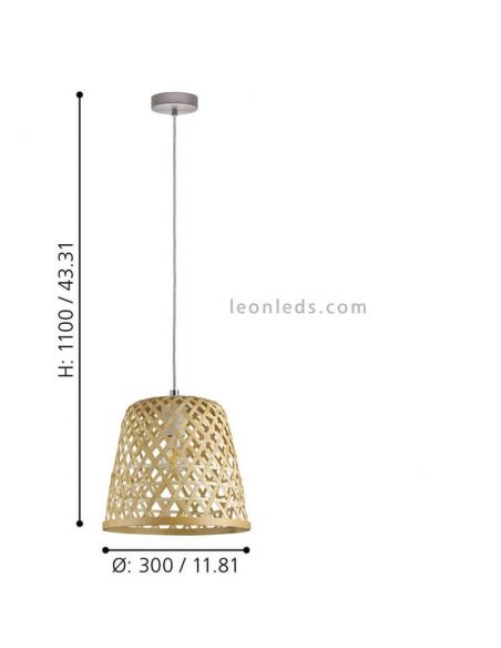Dimensiones lámpara Kirkcolm de madera|Eglo Lighting | LeonLeds Iluminación