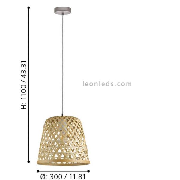 Dimensiones lámpara Kirkcolm de madera|Eglo Lighting | LeonLeds Iluminación