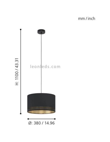 Suspension LED noire Esteperra 38Cm 1XE27 | Plafonnier rétro de Eglo Iluminación | Éclairage LeonLeds