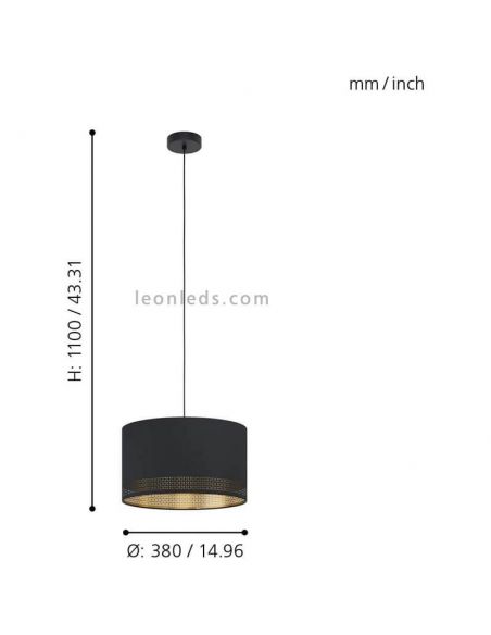 Lámpara colgante LED negra Esteperra 38Cm 1XE27 | Lámpara de techo retro de Eglo Iluminación | LeonLeds Iluminación