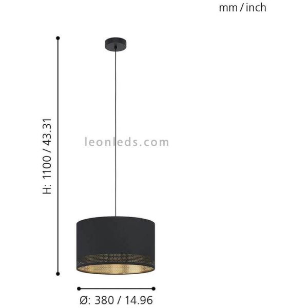 Lámpara colgante LED negra Esteperra 38Cm 1XE27 | Lámpara de techo retro de Eglo Iluminación | LeonLeds Iluminación