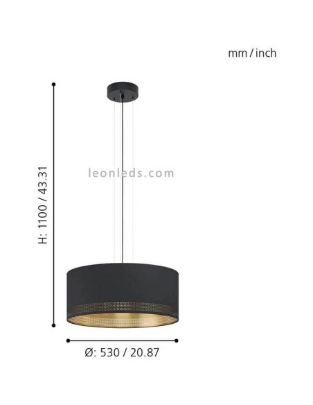 Luminária pendente LED preta Esteperra 53Cm 1XE27 | Luminária de teto retrô da Eglo Iluminación | Leon Iluminação LED