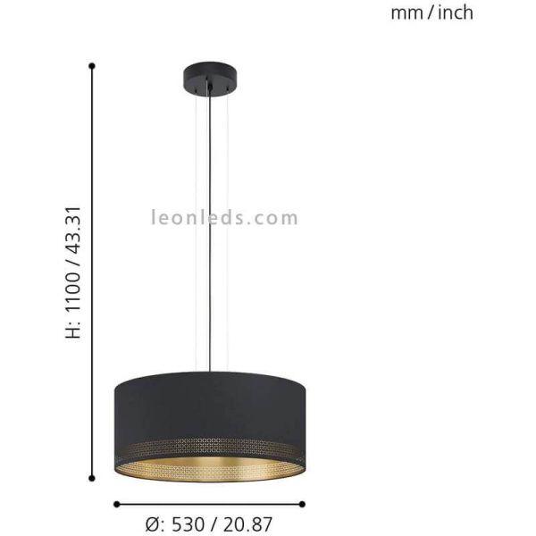 Suspension LED noire Esteperra 53Cm 1XE27 | Plafonnier rétro de Eglo Iluminación | Éclairage LeonLeds