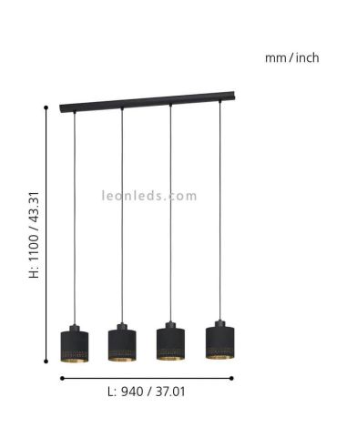 Lámpara de techo LED negra Esteperra 4xE27 | Lámpara de techo retro de Eglo Iluminación | LeonLeds Iluminación