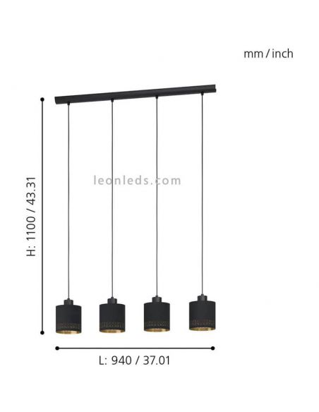 Lámpara de techo LED negra Esteperra 4xE27 | Lámpara de techo retro de Eglo Iluminación | LeonLeds Iluminación