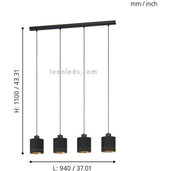 Plafonnier LED noir Esteperra 4xE27 | Plafonnier rétro de Eglo Iluminación | Éclairage LeonLeds