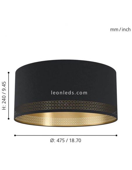 Plafón de techo LED negro Esteperra 47,5Cm 1xE27 | Lámpara de techo acero de Eglo Iluminación | LeonLeds Iluminación