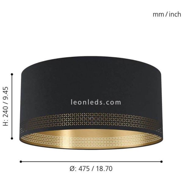 Plafón de techo LED negro Esteperra 47,5Cm 1xE27 | Lámpara de techo acero de Eglo Iluminación | LeonLeds Iluminación