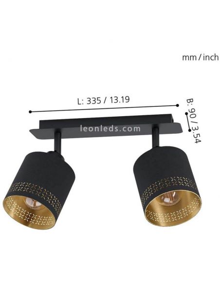 Bande de plafond LED noire Esteperra 2xE27 | Plafonnier en acier de Eglo Iluminación | Éclairage LeonLeds