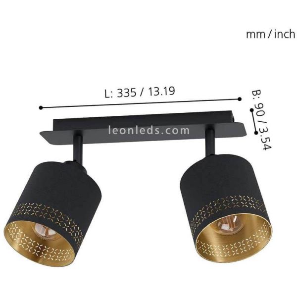 Bande de plafond LED noire Esteperra 2xE27 | Plafonnier en acier de Eglo Iluminación | Éclairage LeonLeds