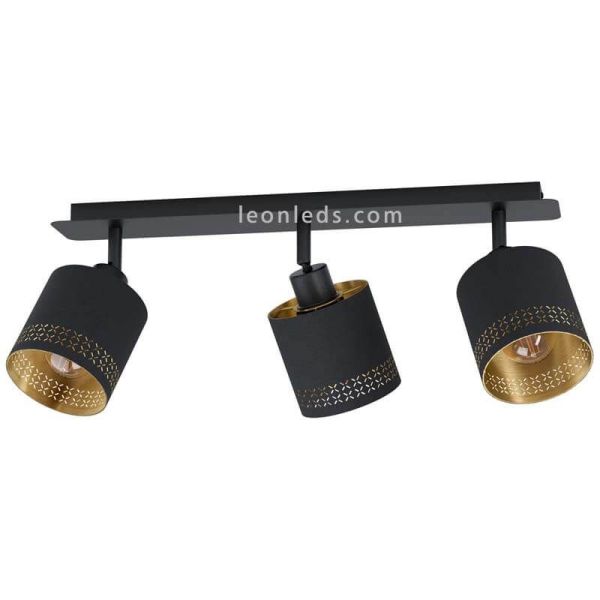 Regleta de techo LED moderna negra Esteperra 3xE27 | Plafón vintage de techo de Eglo Iluminación | LeonLeds Iluminación