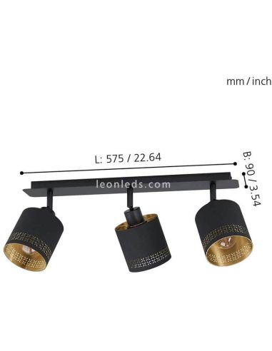 Regleta de techo LED moderna negra Esteperra 3xE27 | Lámpara de techo acero de Eglo Iluminación | LeonLeds Iluminación