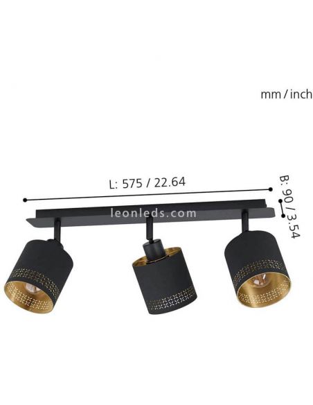 Regleta de techo LED moderna negra Esteperra 3xE27 | Lámpara de techo acero de Eglo Iluminación | LeonLeds Iluminación
