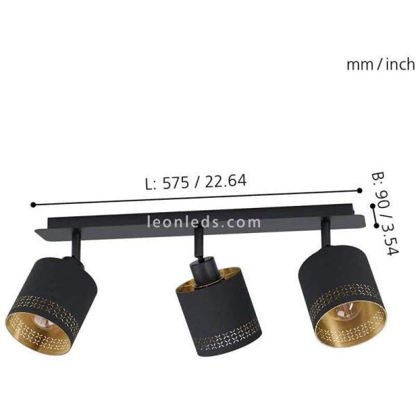 Regleta de techo LED moderna negra Esteperra 3xE27 | Lámpara de techo acero de Eglo Iluminación | LeonLeds Iluminación