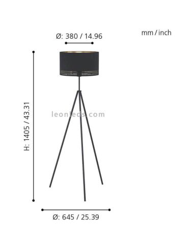 Lámpara de pie LED negra Esteperra 1xE27 | Lámpara de pie acero de Eglo Iluminación | LeonLeds Iluminación