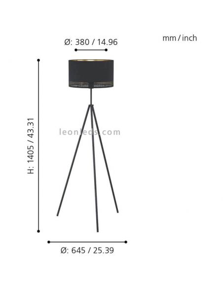 Lámpara de pie LED negra Esteperra 1xE27 | Lámpara de pie acero de Eglo Iluminación | LeonLeds Iluminación