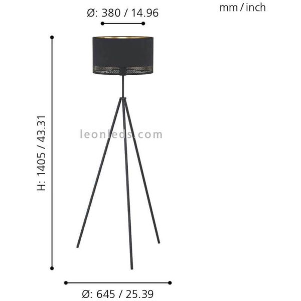 Lámpara de pie LED negra Esteperra 1xE27 | Lámpara de pie acero de Eglo Iluminación | LeonLeds Iluminación